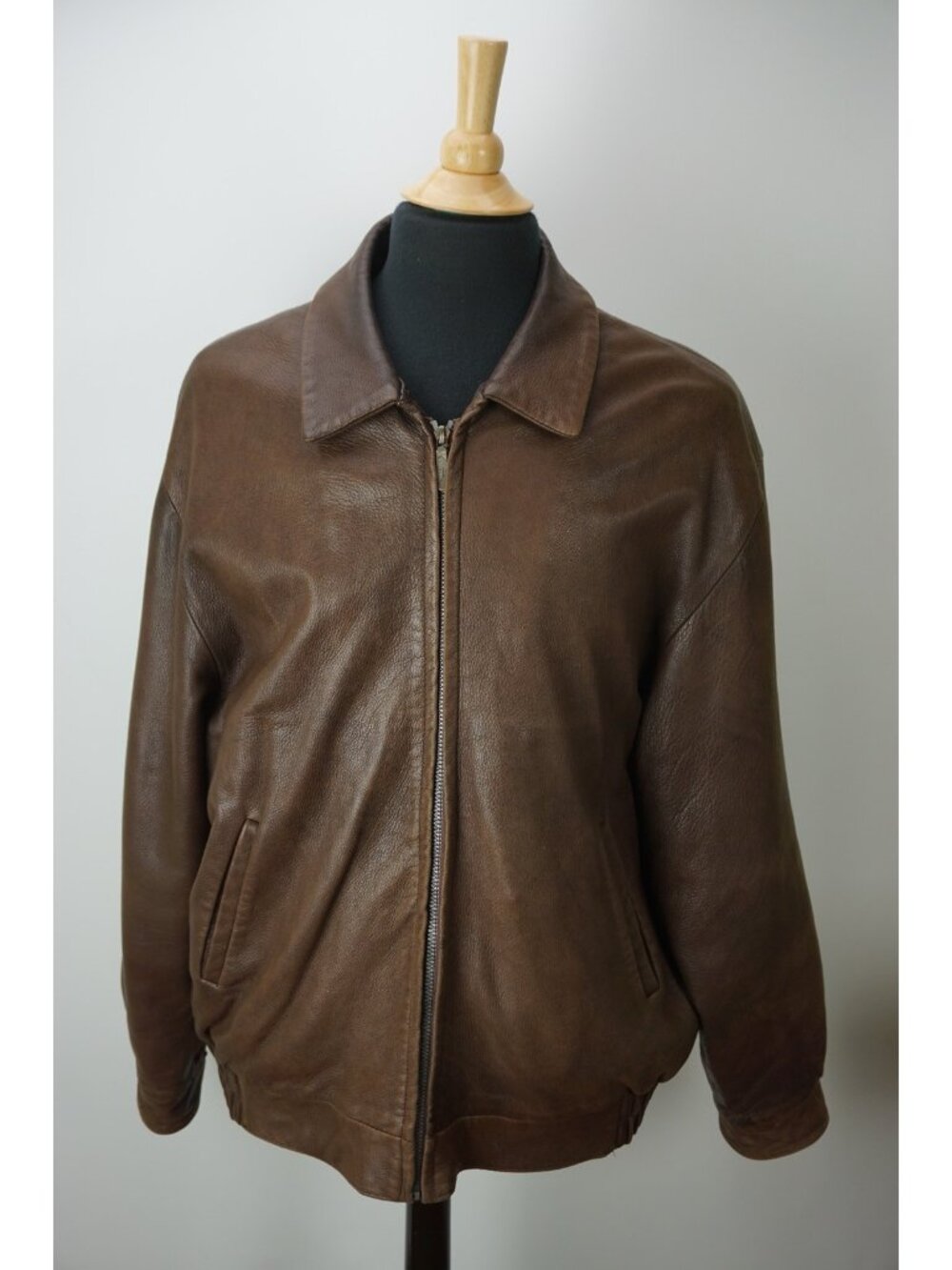 Ben Silver Cigar Brown Leather Zip Up Bomber Jacket Coat Sz L